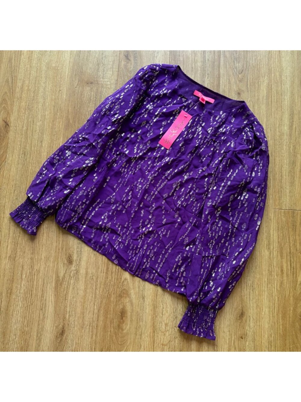 Lilly Pulitzer Idina Long Sleeve Silk Blouse Purple Berry Chiffon NWT Size XS